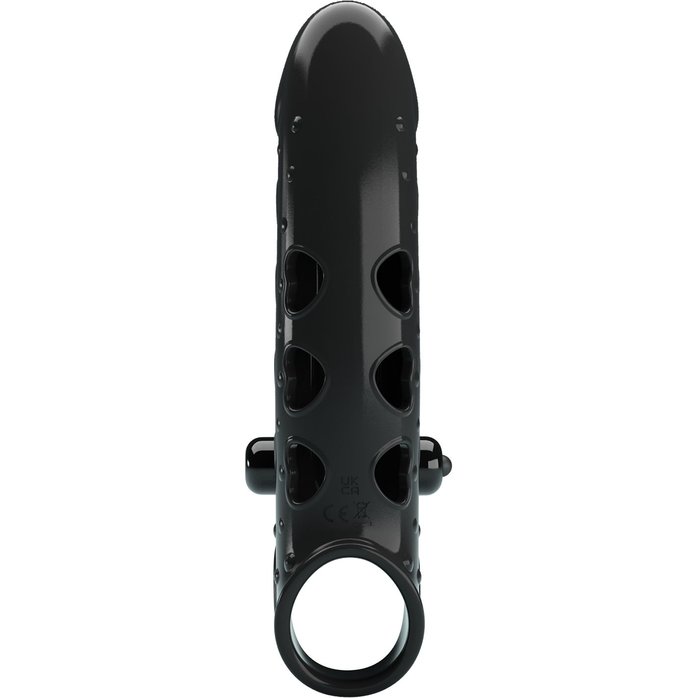 Черная вибронасадка на пенис с подхватом мошонки - 20 см. Фотография 4.