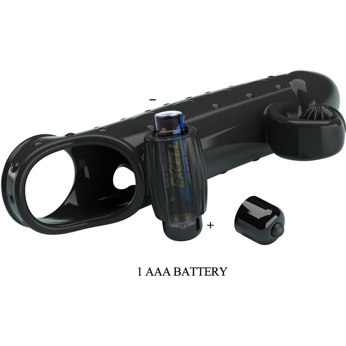 Черная вибронасадка на пенис с подхватом мошонки - 20 см. Фотография 6.