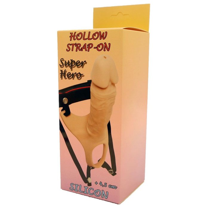 Телесный полый страпон на ремешках - 16,5 см. Фотография 2.