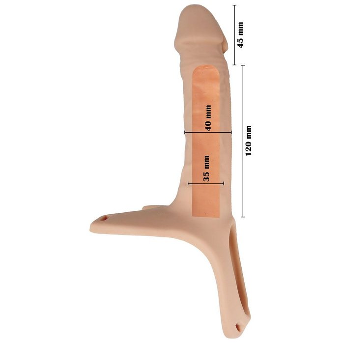 Телесный полый страпон на ремешках - 16,5 см. Фотография 3.