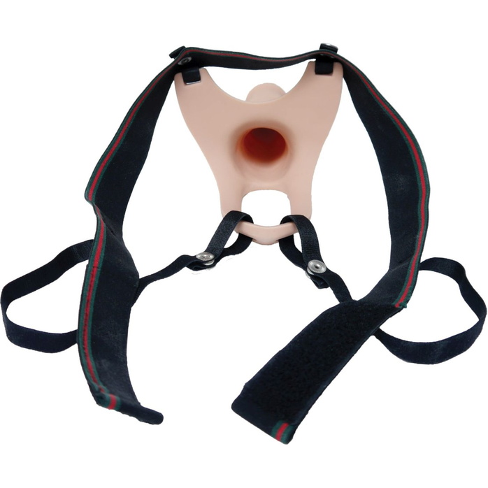 Телесный полый страпон на ремешках - 16,5 см. Фотография 4.