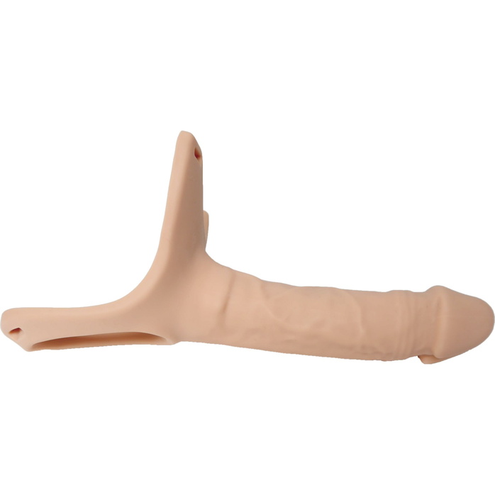 Телесный полый страпон на ремешках - 16,5 см. Фотография 6.