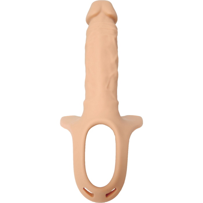 Телесный полый страпон на ремешках - 16,5 см. Фотография 7.