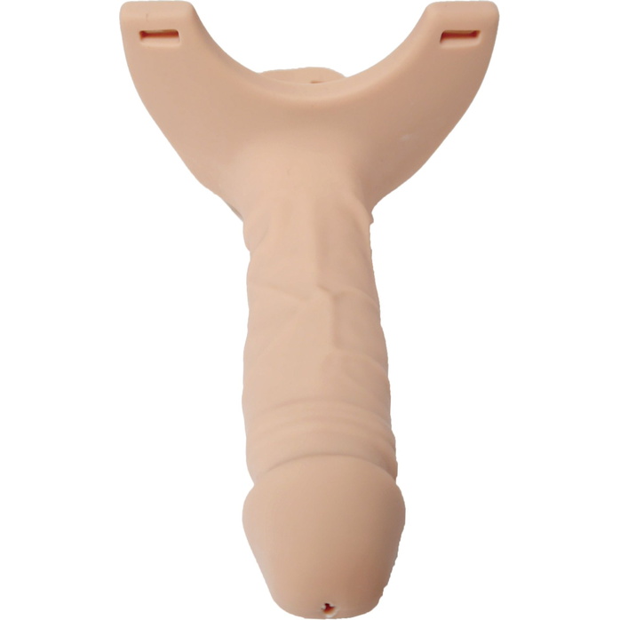 Телесный полый страпон на ремешках - 16,5 см. Фотография 8.