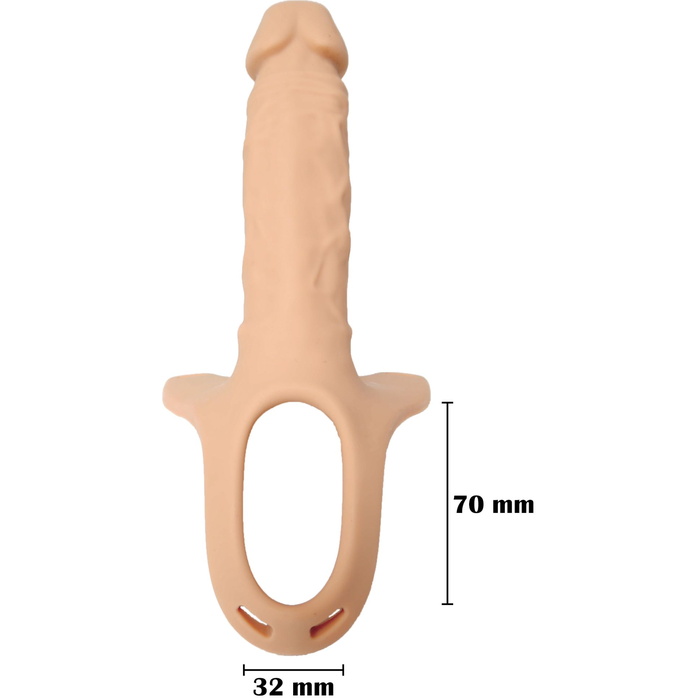 Телесный полый страпон на ремешках - 16,5 см. Фотография 9.