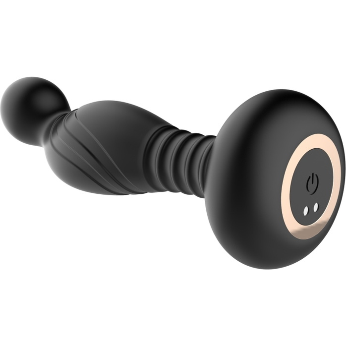 Черный массажер простаты с вибрацей и возвратно-поступательными движениями. Фотография 4.