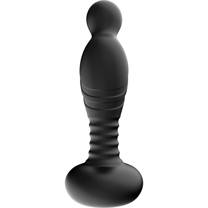 Черный массажер простаты с вибрацей и возвратно-поступательными движениями. Фотография 6.