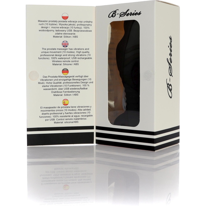 Черный массажер простаты с вибрацей и возвратно-поступательными движениями. Фотография 9.