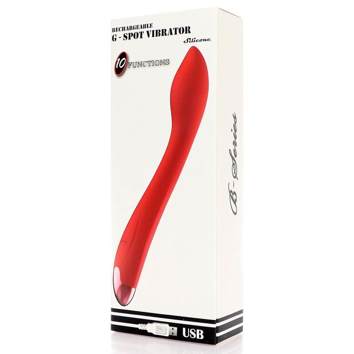 Красный изогнутый вибратор для массажа точки G - 23 см. Фотография 2.