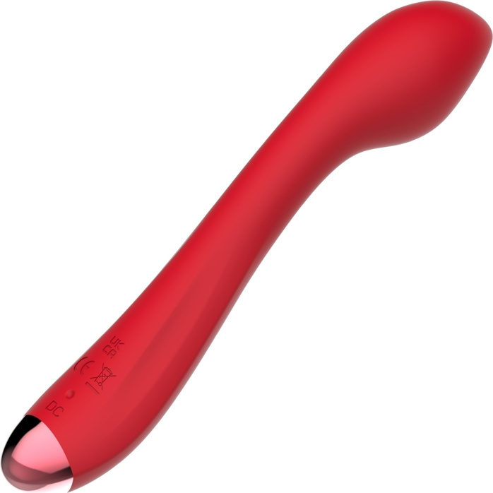 Красный изогнутый вибратор для массажа точки G - 23 см. Фотография 4.