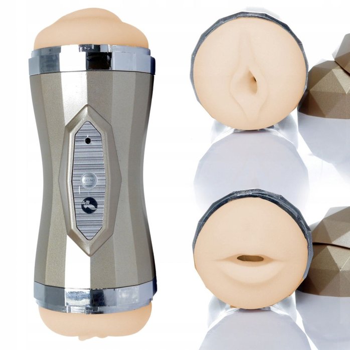 Двусторонний мастурбатор с вибрацией Double Delight - вагина и ротик. Фотография 2.