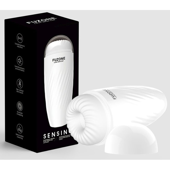 Белый мастурбатор с вибрацией в колбе Fuzone. Фотография 2.
