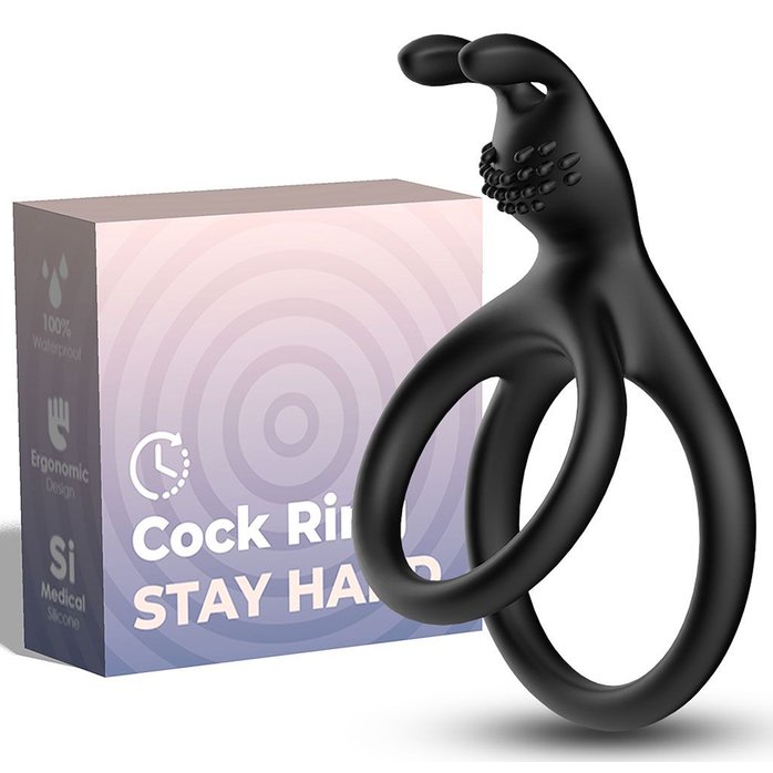 Черное эрекционное кольцо с подхватом мошонки. Фотография 2.
