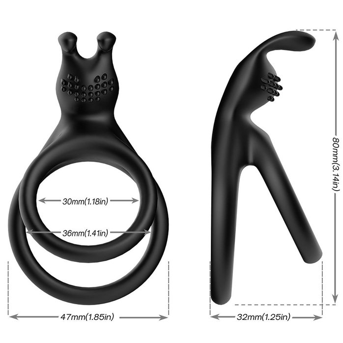 Черное эрекционное кольцо с подхватом мошонки. Фотография 3.