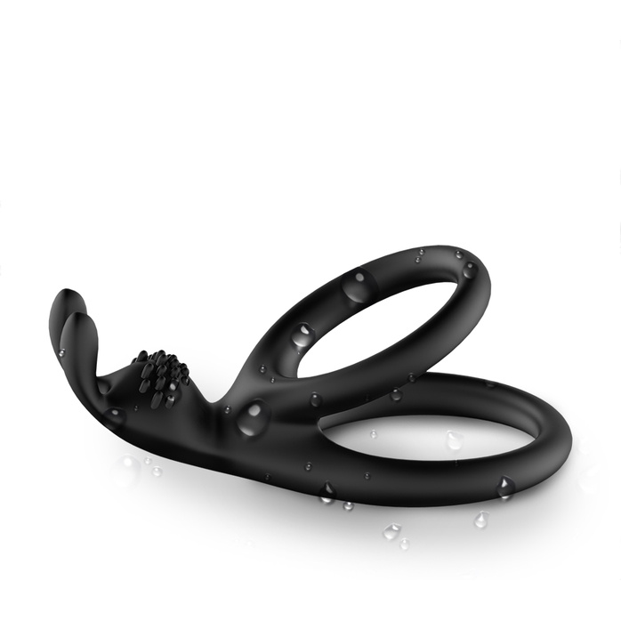 Черное эрекционное кольцо с подхватом мошонки. Фотография 5.