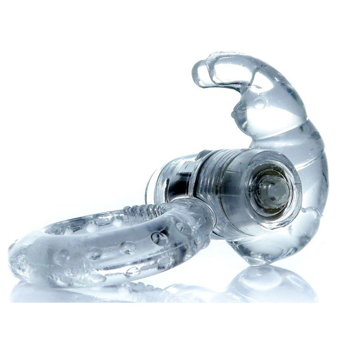 Прозрачное эрекционное виброкольцо с клиторальным зайчиком. Фотография 2.