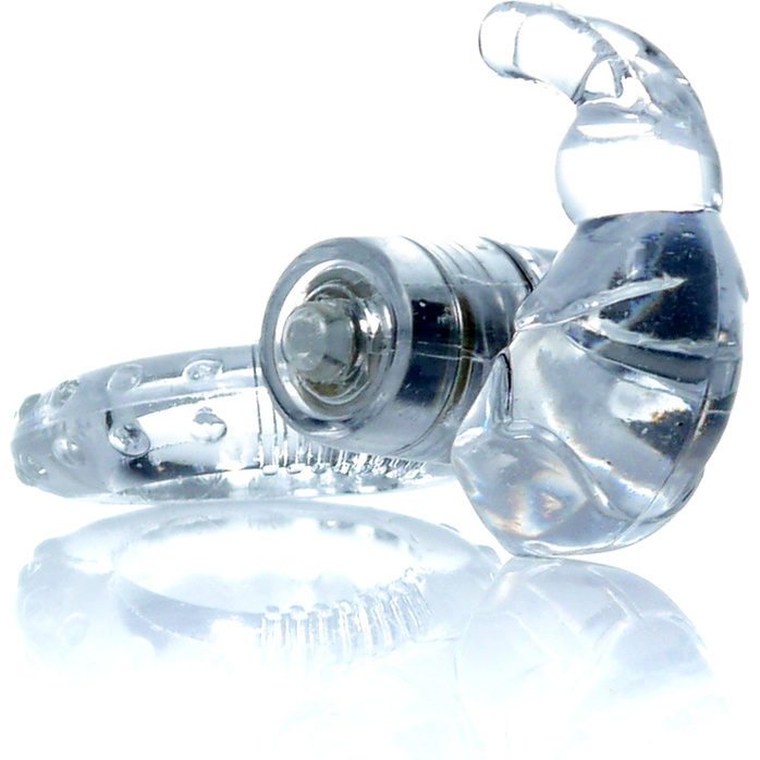 Прозрачное эрекционное виброкольцо с клиторальным зайчиком. Фотография 4.