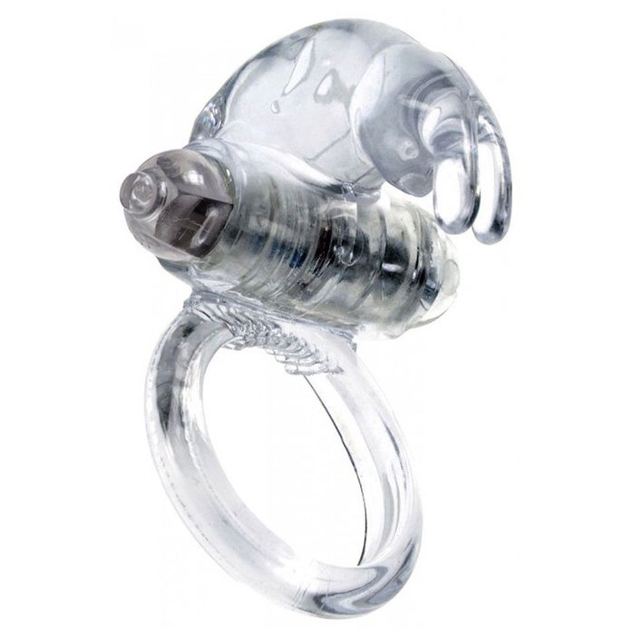 Прозрачное эрекционное виброкольцо с клиторальным зайчиком