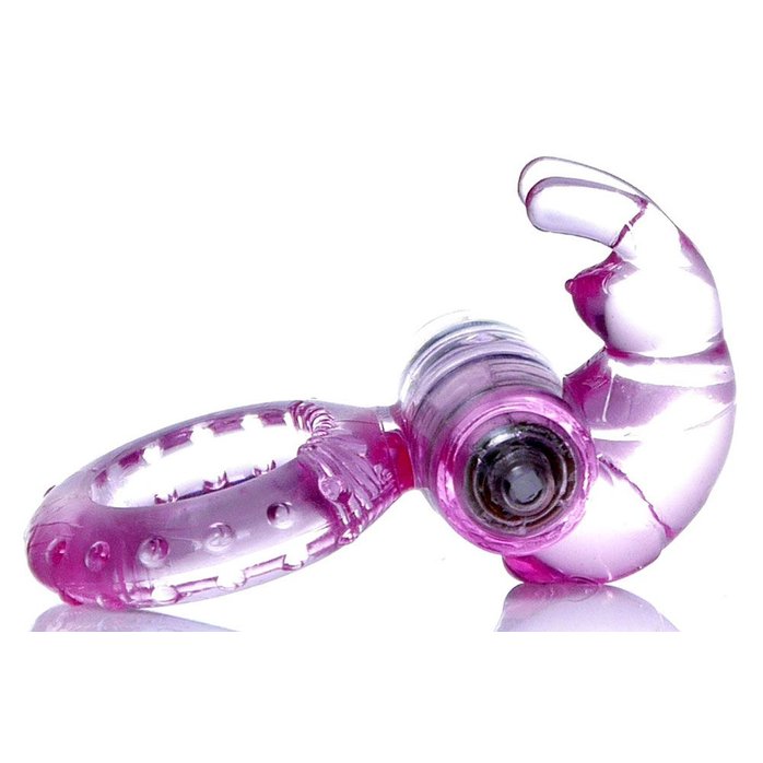 Розовое эрекционное виброкольцо с клиторальным зайчиком. Фотография 2.