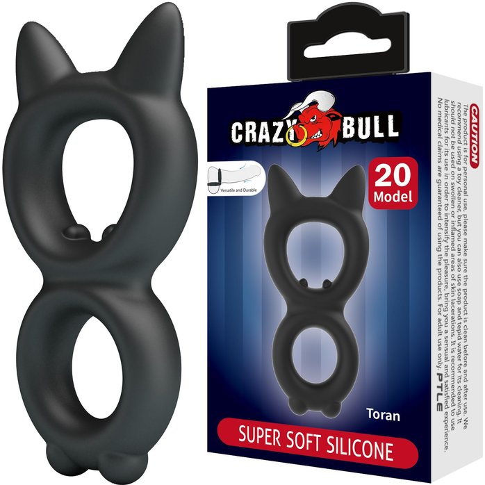 Черное двойное эрекционное кольцо Toran - Crazy Bull. Фотография 3.