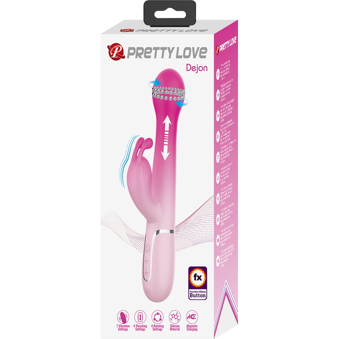 Розовый вибратор-кролик Dejon с ротацией бусин и возвратно-поступательными - 22,6 см - Pretty Love. Фотография 11.