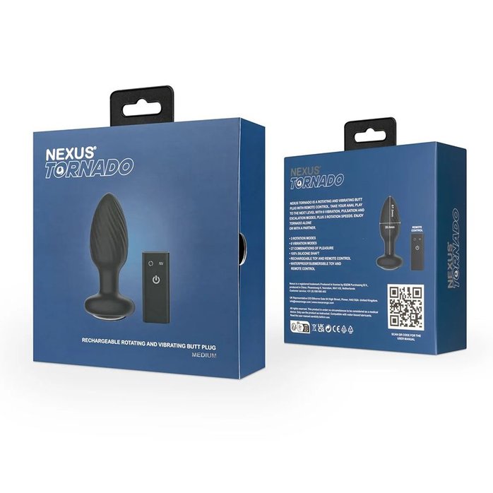 Черная анальная вибровтулка Nexus Tornado Medium с функцией вращения. Фотография 5.