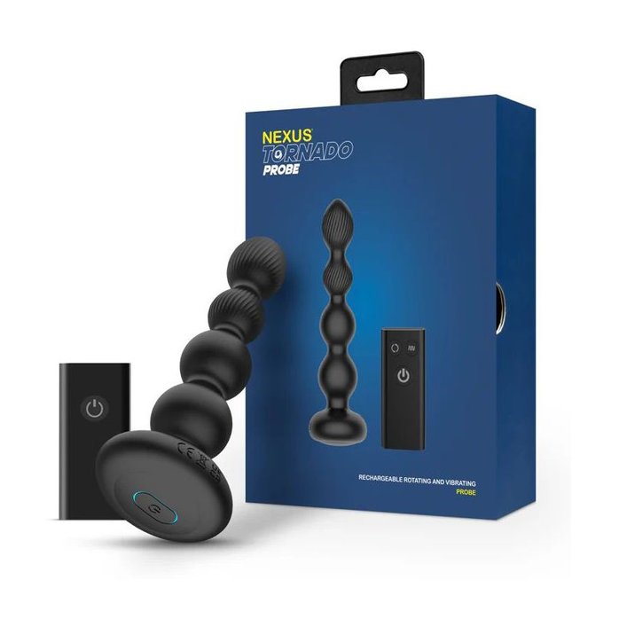 Черная анальная виброёлочка Nexus Tornado Beaded Probe с функцией вращения. Фотография 3.