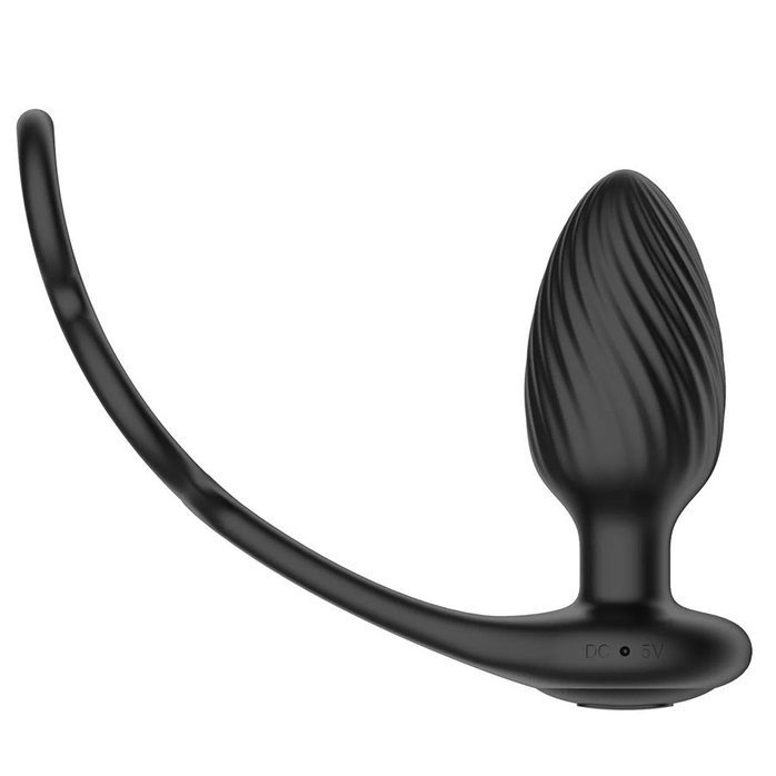 Черная анальная вибровтулка Tornado with Cock Ball Rings с эрекционными кольцами. Фотография 2.