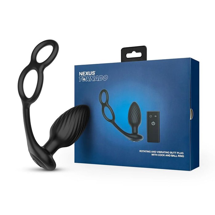Черная анальная вибровтулка Tornado with Cock Ball Rings с эрекционными кольцами. Фотография 4.