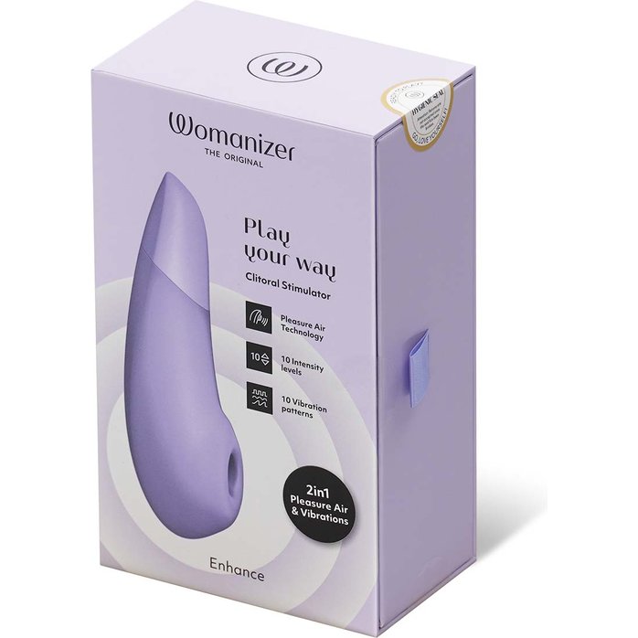 Сиреневый бесконтактный клиторальный стимулятор Womanizer Enhance с вибрацией. Фотография 5.