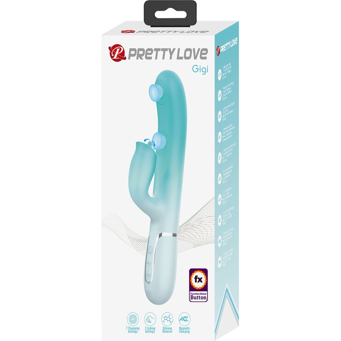 Мятный вибратор-кролик Gigi с возвратно-поступательными движениями - 22,8 см - Pretty Love. Фотография 11.