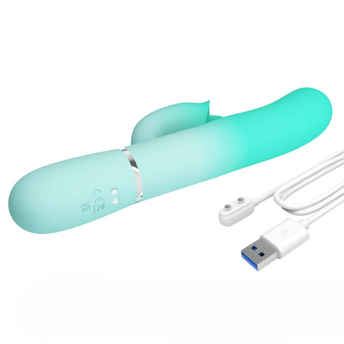 Мятный вибратор-кролик Gigi с возвратно-поступательными движениями - 22,8 см - Pretty Love. Фотография 10.