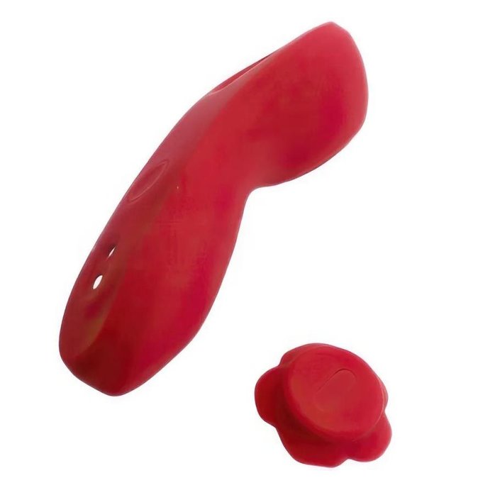 Красный вибратор в трусики Funtown Caleo с магнитным держателем-розой. Фотография 4.