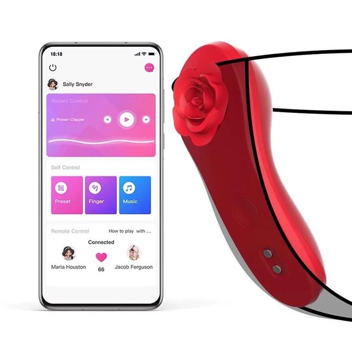 Красный вибратор в трусики Funtown Caleo с магнитным держателем-розой. Фотография 8.