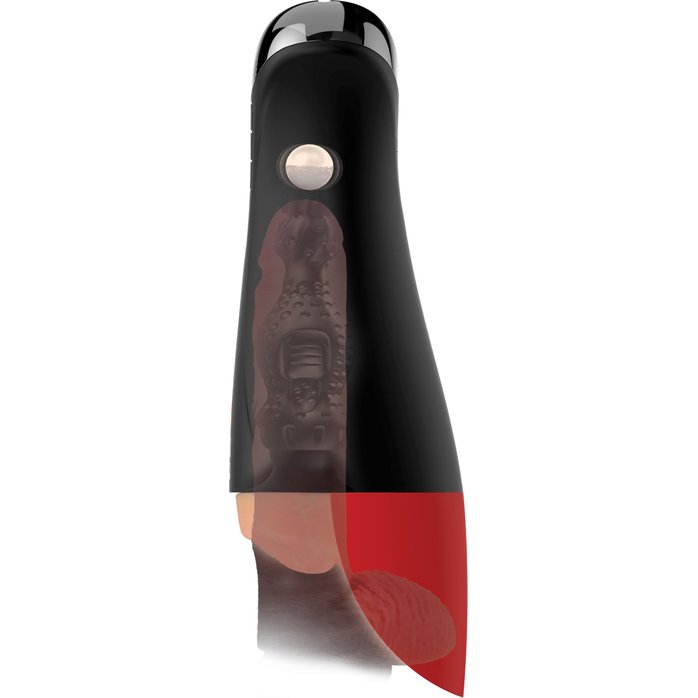 Телесный мастурбатор-вагина в черной колбе с вибрацией Fuck-O-Matic Pro XL - PDX Elite. Фотография 3.