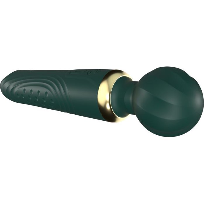 Зеленый двусторонний вибратор-wand Secwell - 22 см. Фотография 5.
