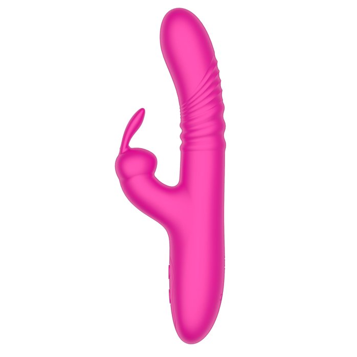 Розовый вибратор-кролик с функцией поступательных движений - 24,3 см. Фотография 3.