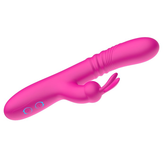 Розовый вибратор-кролик с функцией поступательных движений - 24,3 см. Фотография 4.