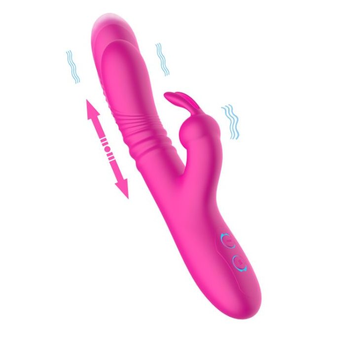 Розовый вибратор-кролик с функцией поступательных движений - 24,3 см