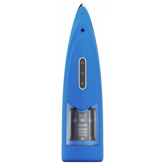 Синий мастурбатор с ротацией и аудиосопровождением