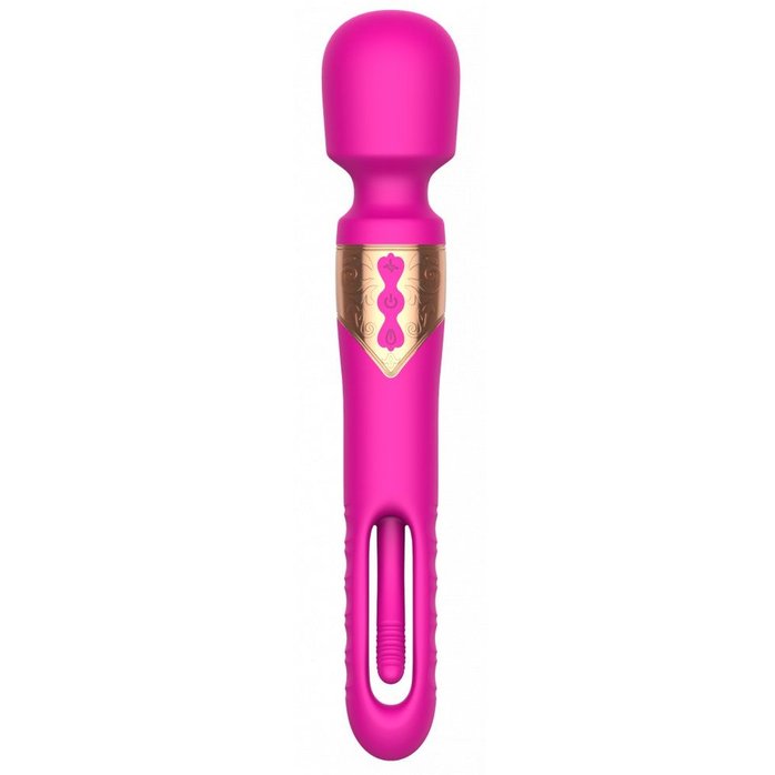 Розовый двусторонний wand-вибратор с функцией фингеринга - 26 см. Фотография 3.