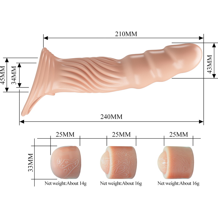Телесная насадка на пенис с тремя вкладышами-удлинителями - 24 см - Pretty Love. Фотография 2.