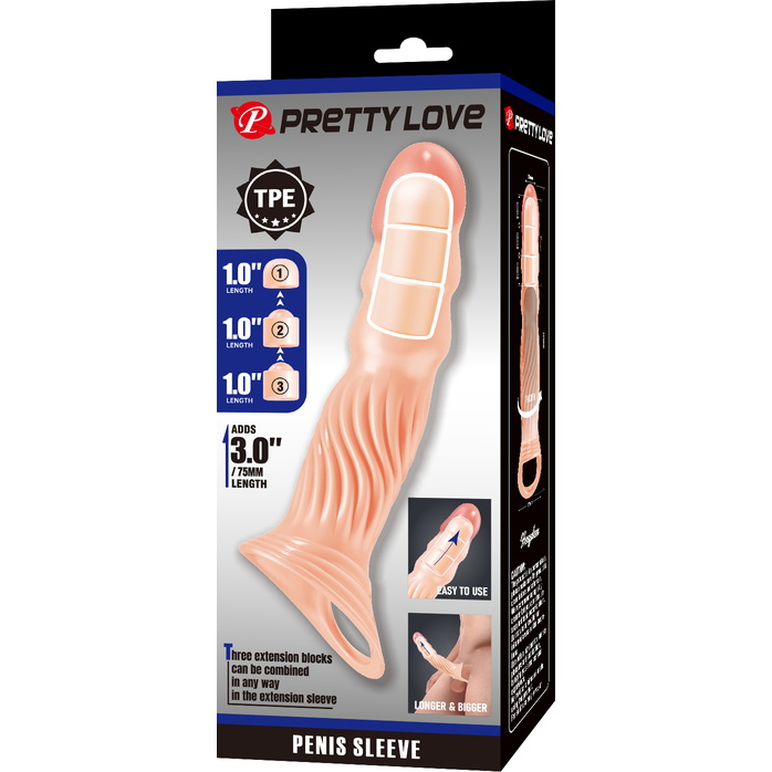 Телесная насадка на пенис с тремя вкладышами-удлинителями - 24 см - Pretty Love. Фотография 8.