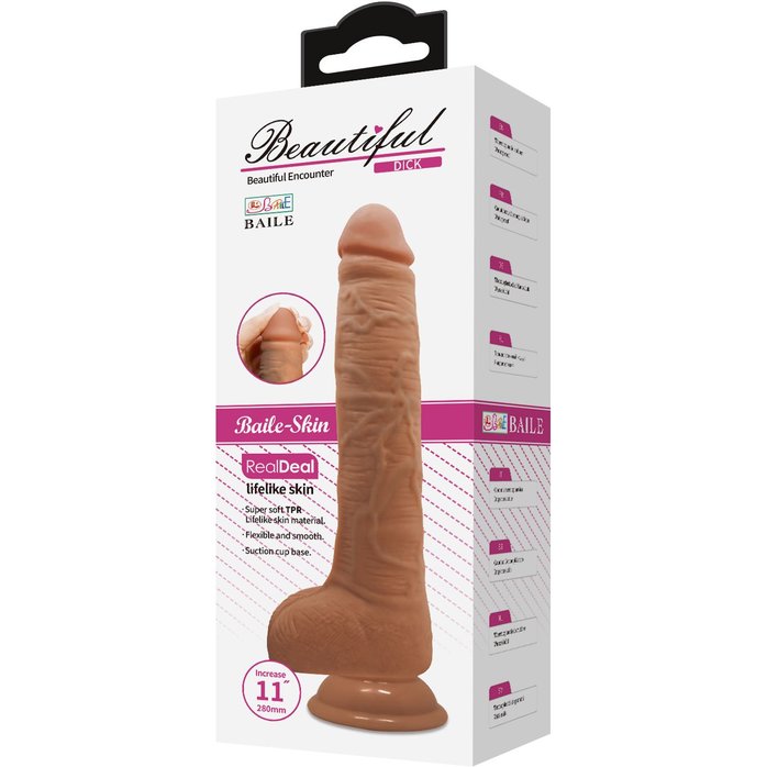 Темно-бежевый фаллоимитатор-гигант на присоске Dick - 28 см. Фотография 2.