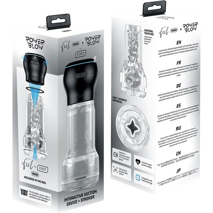 Набор PowerBlow Feel Pocket Stroker Crystal: мастурбатор и интерактивная насадка. Фотография 5.