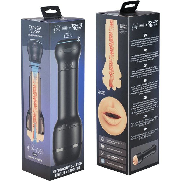 Набор PowerBlow Feel Stroker Mouth: мастурбатор-ротик и интерактивная насадка. Фотография 5.