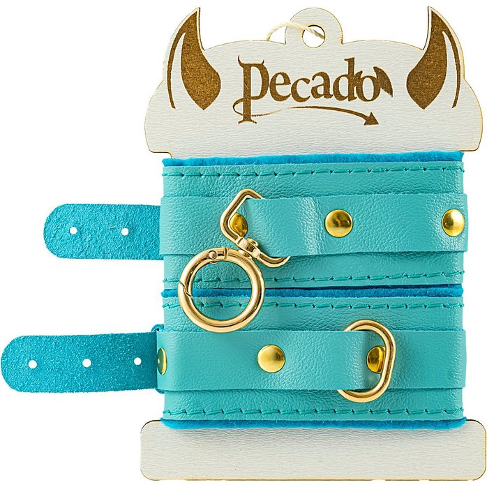 Голубые двуслойные кожаные оковы. Фотография 4.