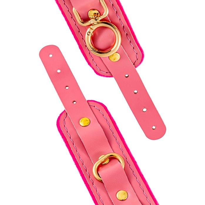 Розовые двуслойные кожаные оковы. Фотография 6.