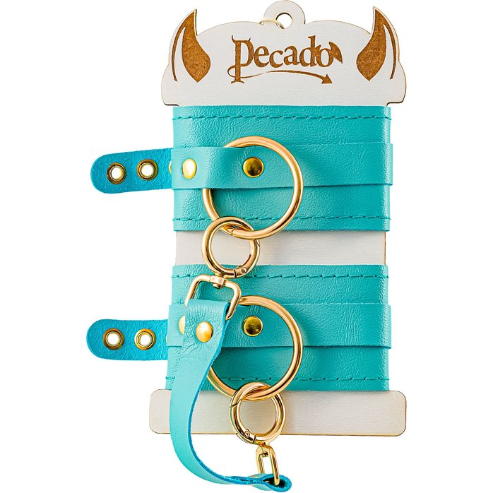 Голубые однослойные кожаные оковы. Фотография 4.