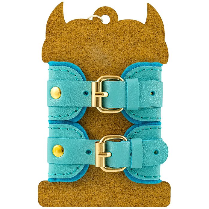 Голубые двуслойные кожаные наручники-браслеты. Фотография 5.